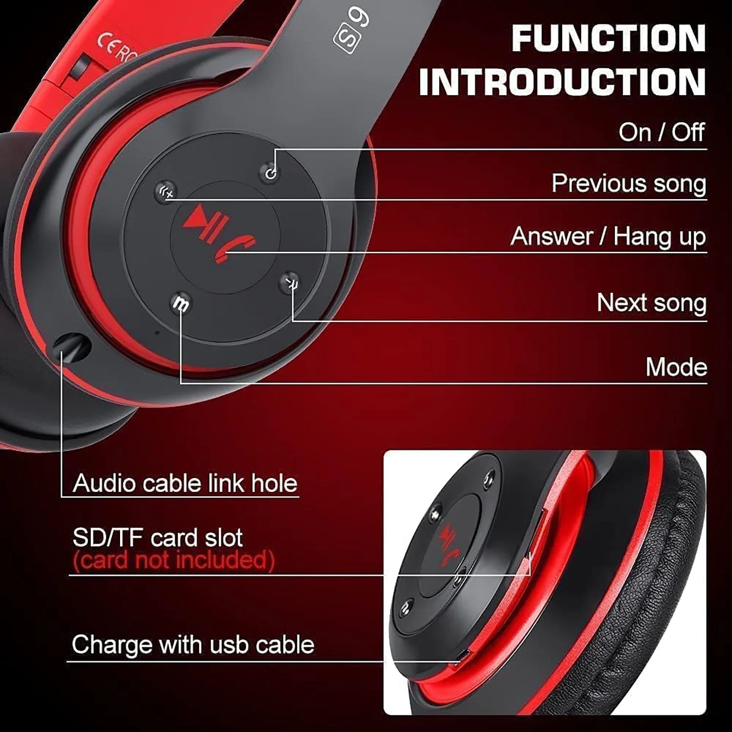 Bluetooth Headphones over Ear, Wireless Headphones Wired with 6 EQ Modes, 40 Hours Playtime Foldable Hifi Stereo Headset with Microphone, FM/TF for Cellphone/Pc/Work (Black & Blue)
