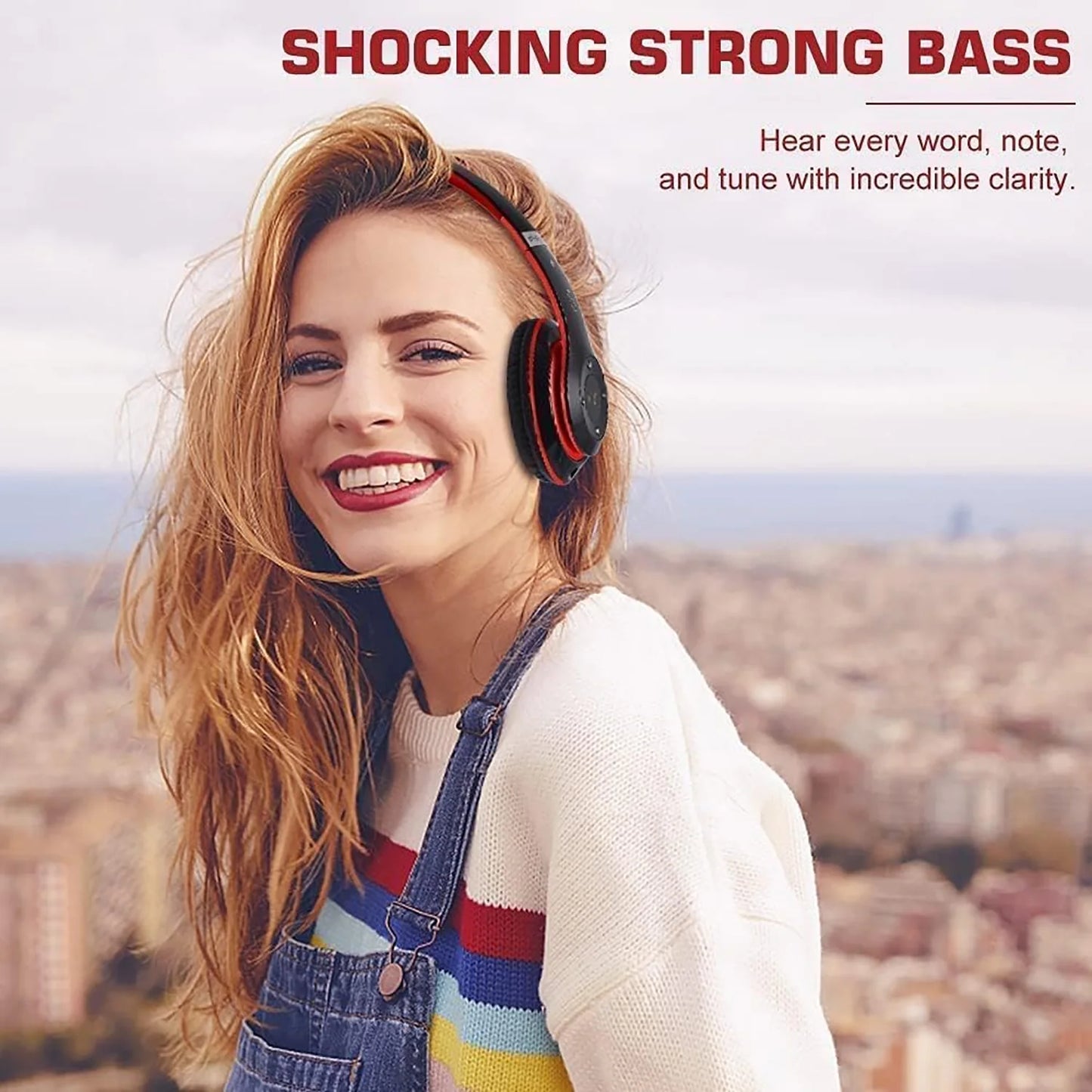 Bluetooth Headphones over Ear, Wireless Headphones Wired with 6 EQ Modes, 40 Hours Playtime Foldable Hifi Stereo Headset with Microphone, FM/TF for Cellphone/Pc/Work (Black & Blue)