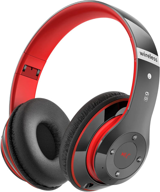 Bluetooth Headphones over Ear, Wireless Headphones Wired with 6 EQ Modes, 40 Hours Playtime Foldable Hifi Stereo Headset with Microphone, FM/TF for Cellphone/Pc/Work (Black & Blue)